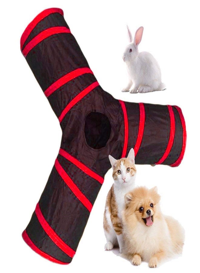 ويستيرن إرا لعبة نفق القطط العملاقة من ويسترن إيرا، قابلة للطي بثلاث طرق للعب في الأماكن المغلقة والمفتوحة مع كرة لعبة معلقة للقطط والأرانب وخنازير غينيا (أحمر) - Image 1